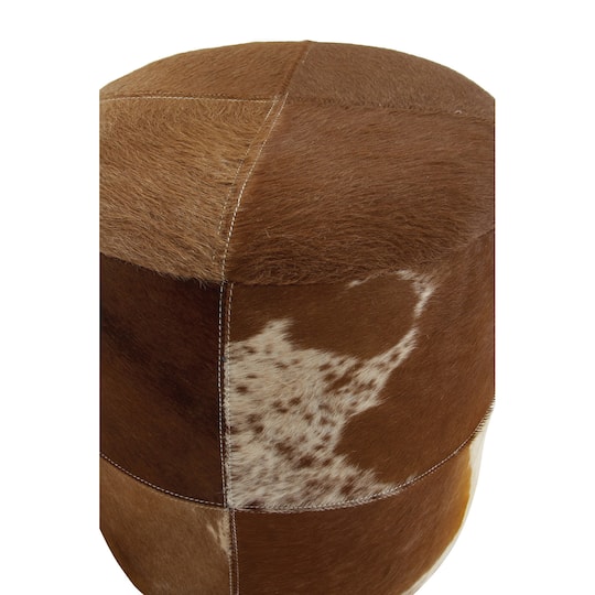 16" Brown Wood & Leather Farmhouse Ottoman